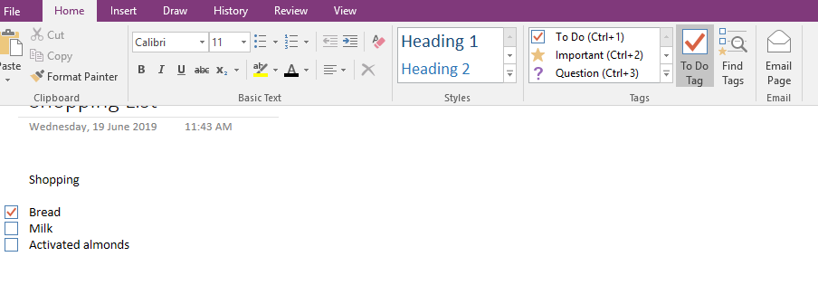 OneNote - checklists